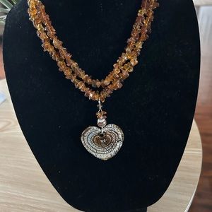 Glass beads, silver toggle and beautiful  blown glass heart necklace.